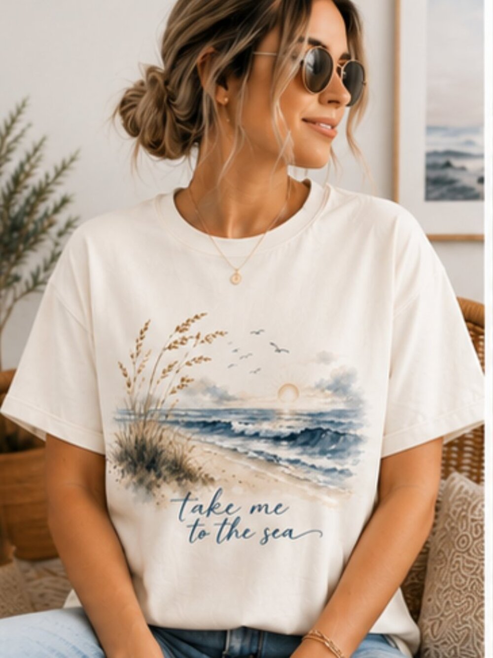 Take Me to the Sea Comfort Colors Tee | Coastal Watercolor Shirt - Picture 2 of 4